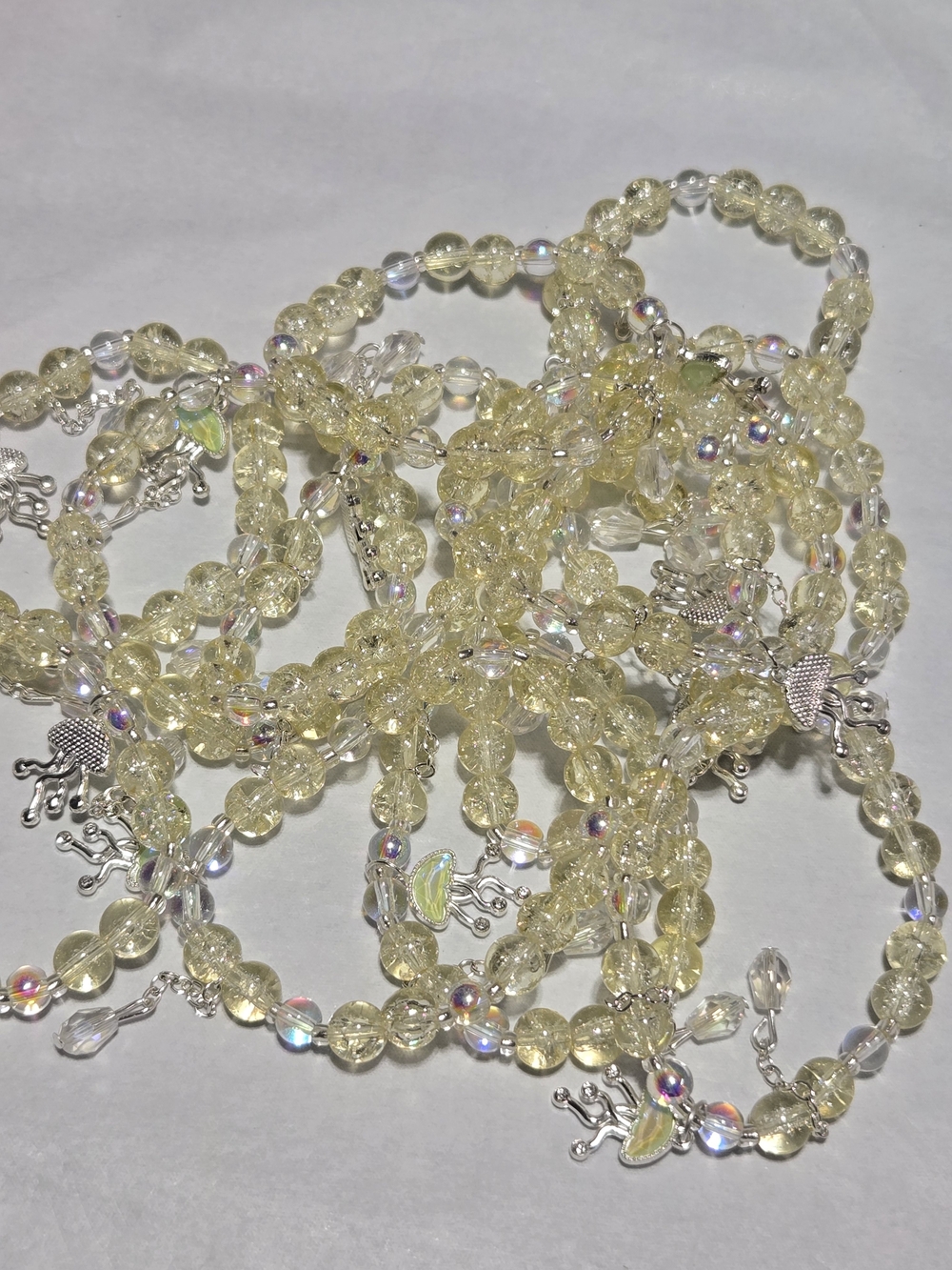 8mm/6mm- 5.75"  Yellow Crystal  Bracelet with Silver Jellyfish Charms- For 1